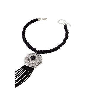 Free People Women's Silver Metal with Black Stone Concho Bolo Tie Necklace